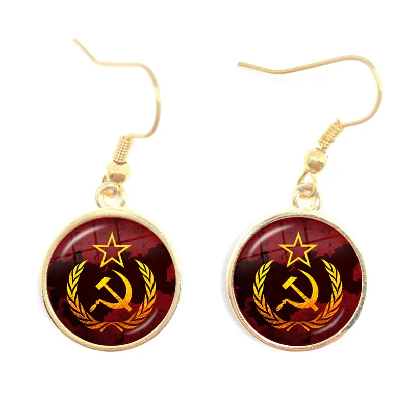 Ussr Soviet Badges Sickle Hammer Drop Earrings Cccp Russia Emblem Communism Sign 16mm Glass