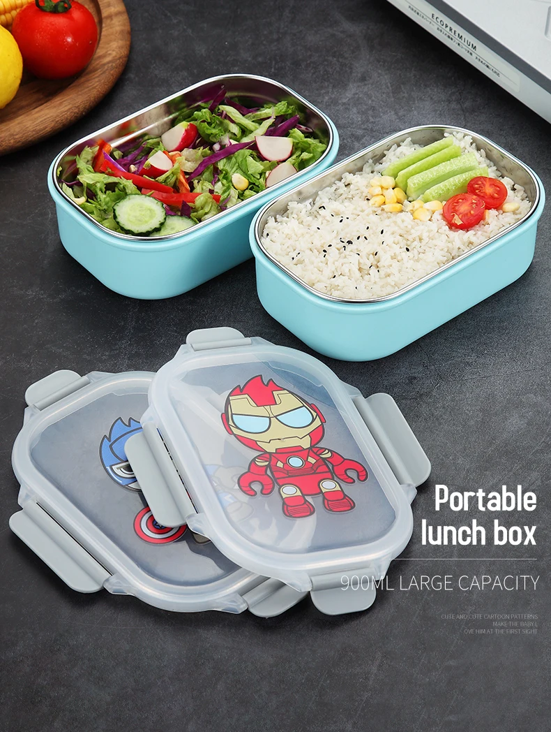 WORTHBUY милый мультяшный детский контейнер Bento из нержавеющей стали 304, контейнер для еды, японская микроволновая печь, Ланч-бокс, герметичная коробка для еды