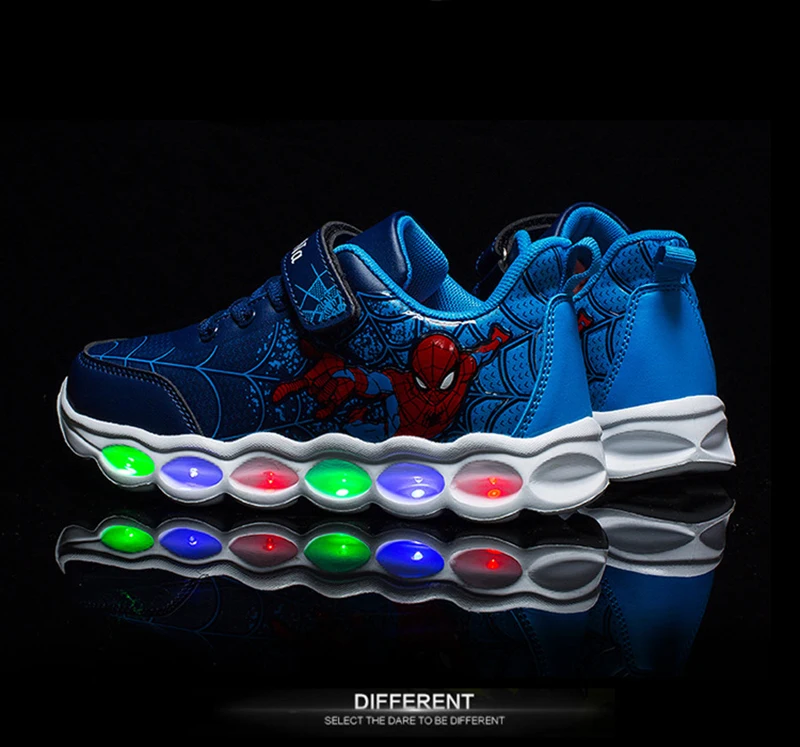 Европейские размеры 25-35; Светящиеся кроссовки «Человек-паук»; кроссовки для мальчиков и девочек; Детская Спортивная повседневная обувь с подсветкой