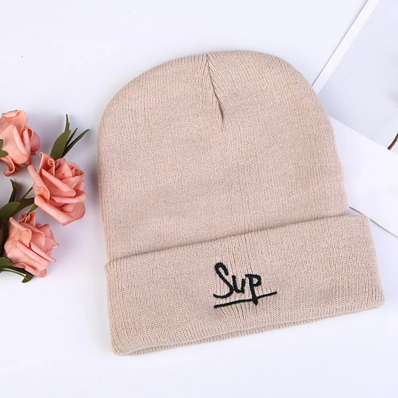 Hip Hop Cap New Design Wool Hat Fashion Winter Letter Embroidery Knit Hat Sweet Cute Knit Women Hats Cap