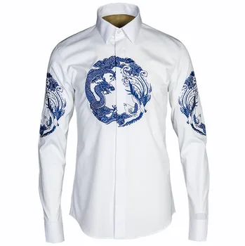 

2020 Royal Dragon And Phoenix Chengxiang Wind Men Shirt Embroidery Brand Shirt