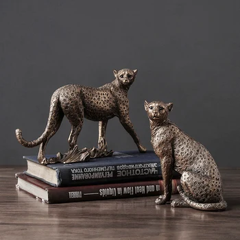 

Home Decoration Accessories Art Gold Leopard Turning Head Sculpture Sitting Leopard Figurine Living Room objet Ornament Gifts