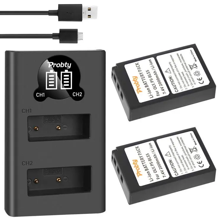 Bls5 Bls-5 Bls5 Bls-50 Batteria + Led Usb Caricatore Doppio Per Olympus Pen E-Pl2 E-Pl5 E-Pl6 E-Pl7 E-Pm2 Om-D E-M10