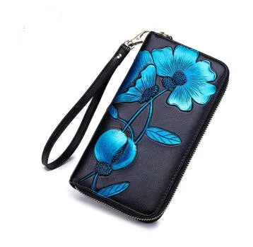 

Women leather wallet flower phone bag vintage floral purse gifts for girls zipper long rfid wallet female card holder