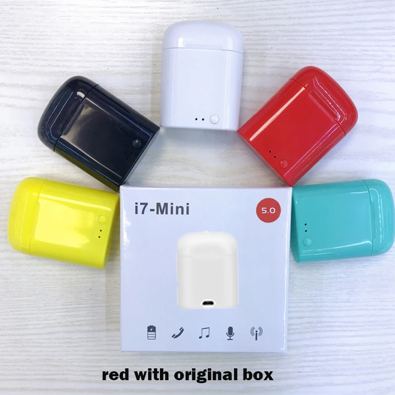 i7mini red I7s TWS Bluetooth наушники-вкладыши беспроводная гарнитура i7 мини музыкальный наушник спортивные наушники с беспроводными наушниками зарядная коробка - Цвет: i7mini red