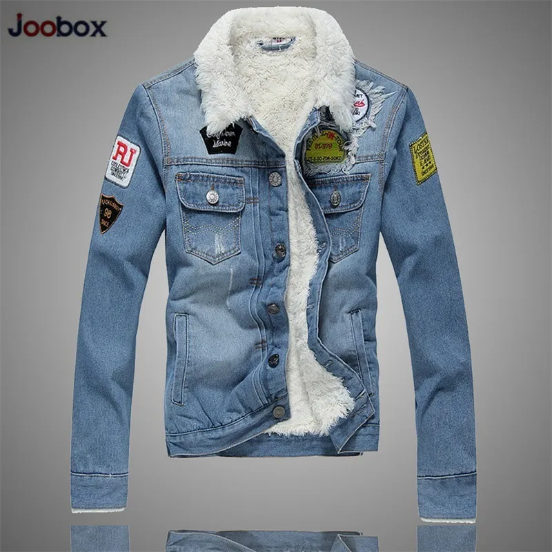

New Winter Fleece Men Denim Jacket Wool Warm Stand Collar Men's Jean Jackets 2019 Thick Coat For Male Classic Solid Outerwear