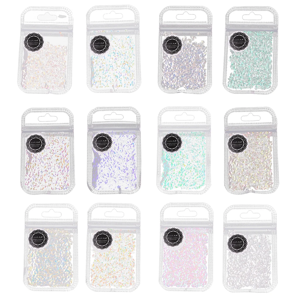 Nail Art Glitter Glass Foil Sticker Flakes Gel Polish Paillette Manicure Decor 12 Colors Set