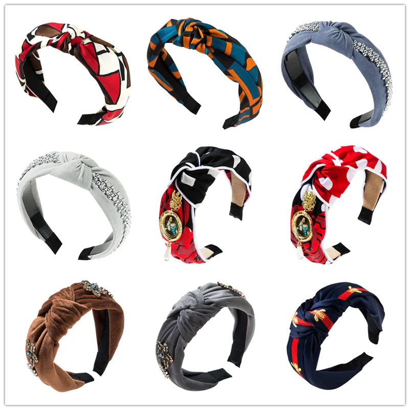 

Headbands for Women Personality Flannel Boho Print Single Knot Wide Side Elasticity Headband Hair Accessories