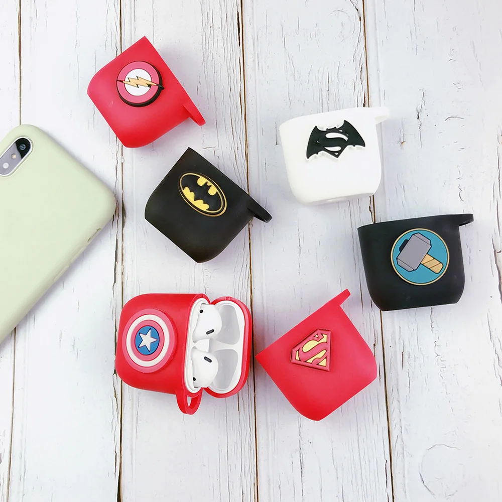 Чехол с рисунком Супермена из мультфильма Marvel для Apple Airpods 2, Мягкий защитный чехол для самостоятельной зарядки, чехол для наушников с кольцом на палец