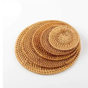 

4Pcs/1pc Rattan Coaster Drinkware Non-Slip Heat Resistant Cup Coaster Pad Cup Mat For Home Kitchen Table Decoration