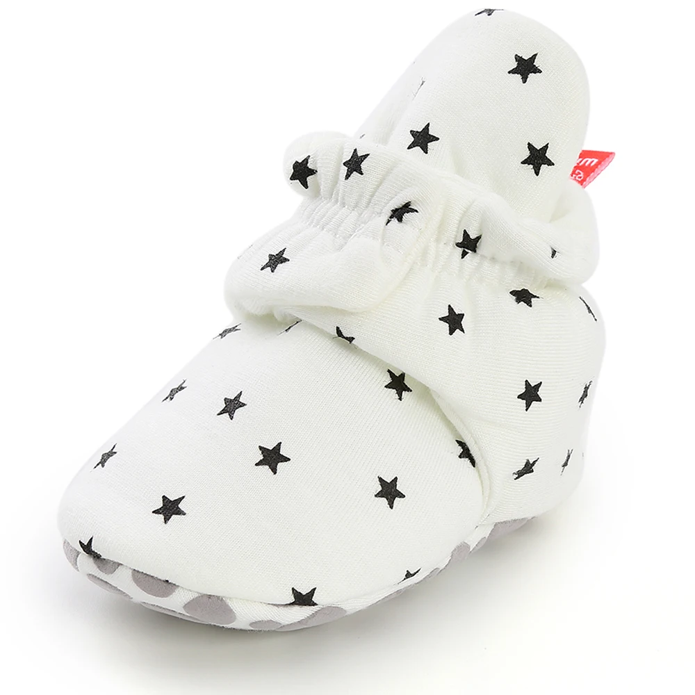 Лидер продаж; хлопковые удобные милые носки с мягкой подошвой для малышей; обувь со звездами для малышей; теплые высокие ботиночки; теплая детская обувь для малышей - Цвет: star white