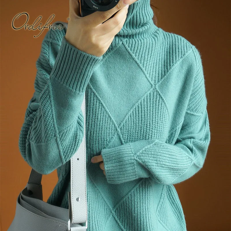 

Ordifree 2022 Autumn Winter Women Knitted Sweater Pullover Casual Jumpers Thick Warm Cashmere Turtleneck Sweater