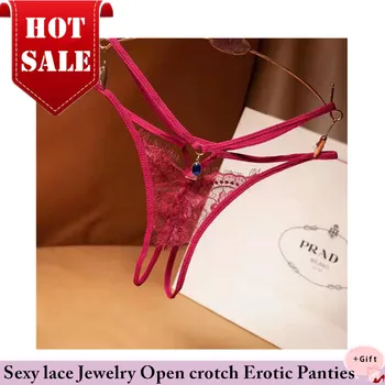 

Lady Sexy Crotch Opening pendant G-String Rhinestone Temptation Sexy Bikini Underwear For Women Thong Panties Couple Jewelry