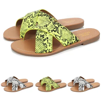 

Winter Shoes Woman flip flops Fashion Indoor& Outdoor Shoes Snake Pattern Cross Band Flat slippers women Large zapatos de mujer