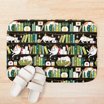 

Library cats - whimsical cats on the book shelves Bath Mat 3d Pattern Print Bath Mats Anti Slip Soft Washable Bathroom Mat