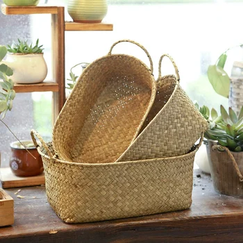 

Home Use Environmental Protection Handmade Woven Storage Basket Straw Food Container Organizer Rattan Breadfruit Case(S M L)