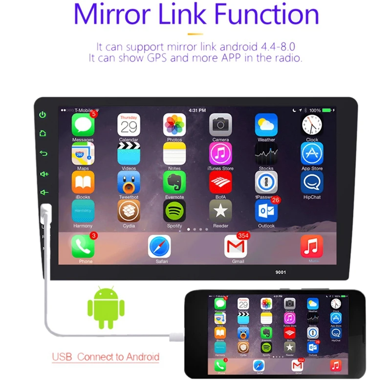 9 дюймов пресс Mirrorlink Авто Аудио плеер 2 Din автомагнитола Mp5 плеер Мультимедиа Bluetooth плеер с 12Led камерой