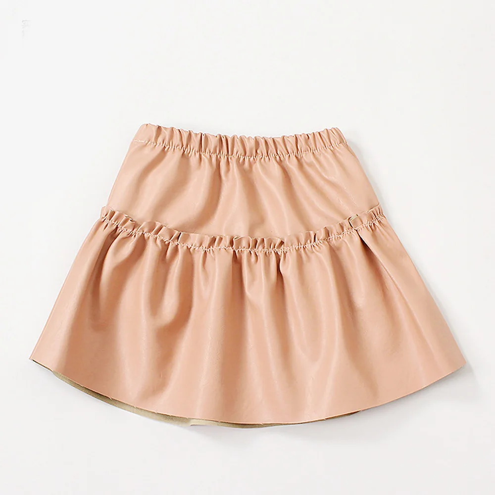 K06595Pink weLaken 3-10Y Kids Skirt for Girls Pleated Skirt Girl Solid PU Leather Skirts Christmas Tutu Children Clothing Kids Fall Outfits - Цвет: K06595Pink