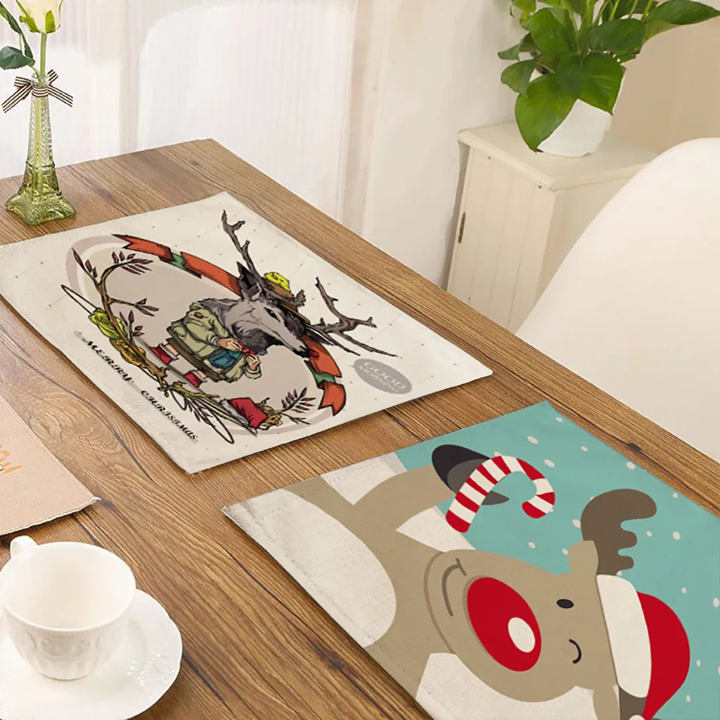 Рождественская салфетка под приборы коврик для стола с принтом Санта Клауса из