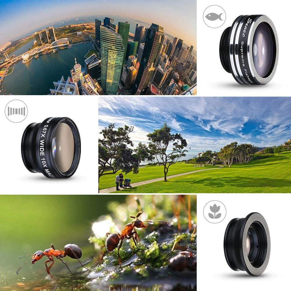 Seneo EF1 3 In 1 Angle Macro Fisheye Lens Camera Kits Mobile Phone Fish Eye Lenses With Clip 0.67x Wide Angle for iPhone Samsung (6)