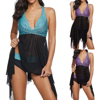 

Swimsuit 2020women Plus Size Dot Print Tankini Swimjupmsuit Mesh Patchwork Swimdress Swimwear Maillot De Bain #40