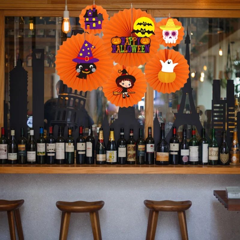 Halloween DIY Decorations Bar Kindergarten Ktv School Wall Decoration Paper Fan Halloween Flower Supplies