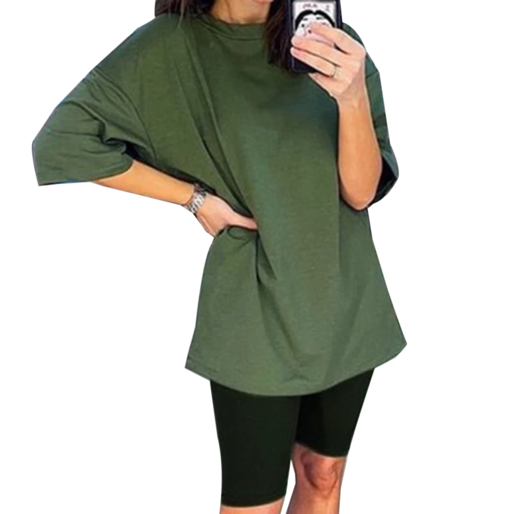 Women's Two-piece T shirt and Bike Shorts Set Loose Home Wear Fashion Sports Suit Ladies O Neck Short Sleeve Top Shirt Outfit