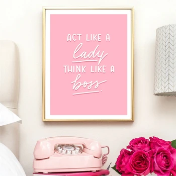 

Girls Boss Inspirational Quote Art Canvas Painting Pink Wall Picture Poster Motivational Print Girls Room Office Wall Art Decor