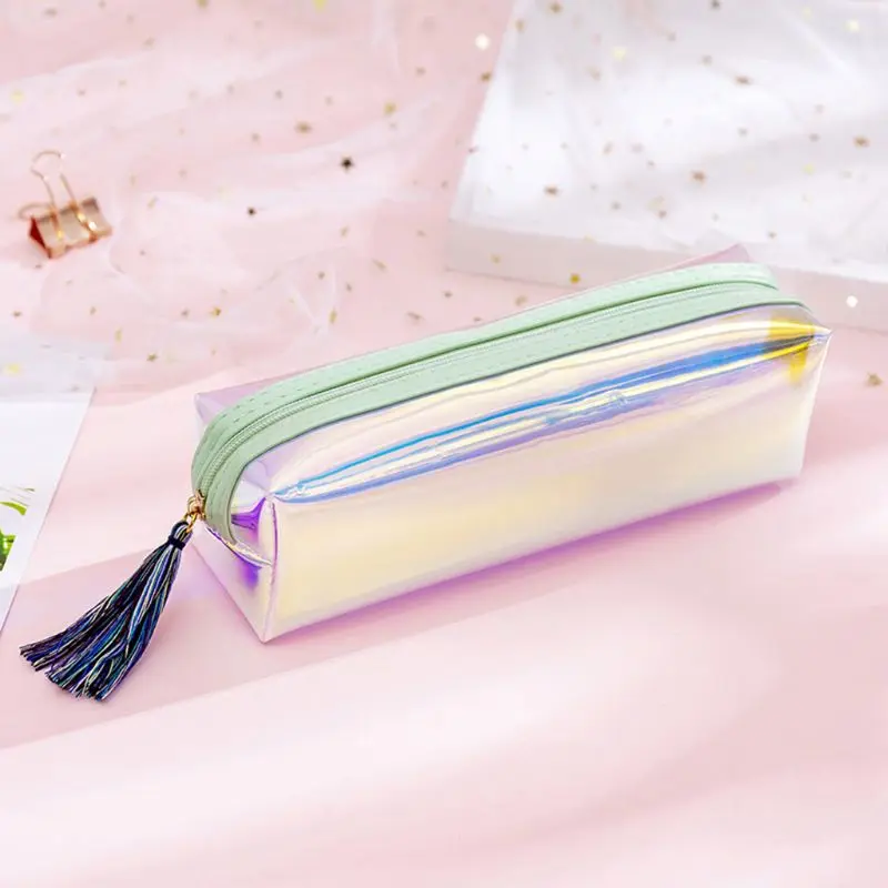 Kawaii Transparent Glitter Pencil Case Stationery Bags Creative PVC Pen Bag Box School Supplies Student Gift