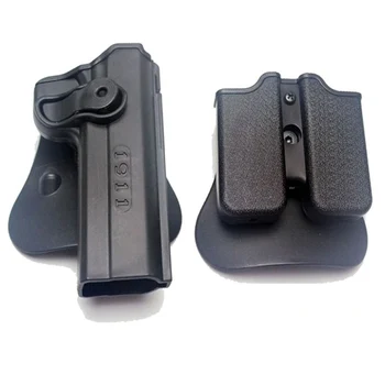 

1Pair Tactical Double Magazine Pouch And Holster With Waist Plates For M1911 / 45ACP - Black
