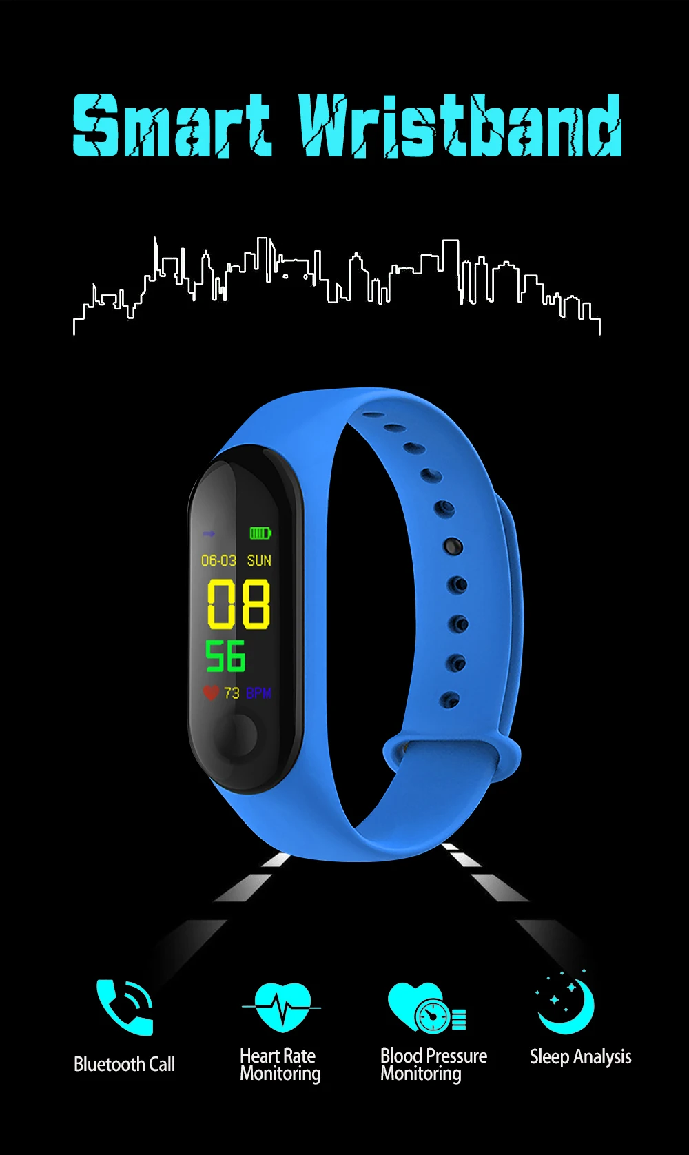 

M3 Smart Bracelet Band Fitness Tracker Heart Rate Blood Pressure Messages Reminder Color Screen Waterproof Sport Wristband