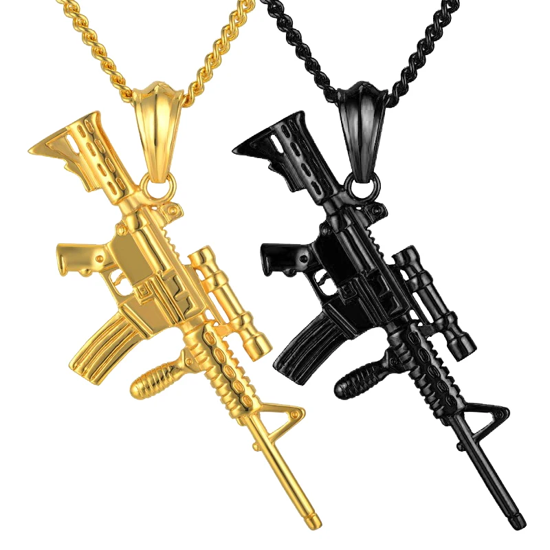 Хип-хоп военные украшения 4 размера Мужская цепочка карабин колье с кулонами в виде пистолетов подвески для мужчин черный/золотистый цвет ожерелье из нержавеющей стали
