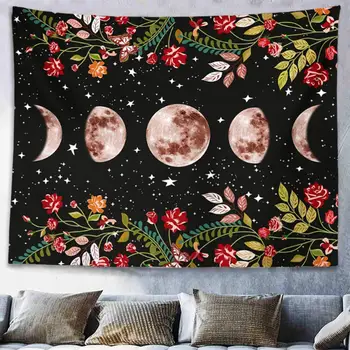 

QIFU Nordic Style Wall Tapestry Psychedelic Tapestry Moon Flower Pattern Tapestry Wall Hangings Bedroom Home Decoration Carpet