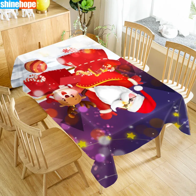 

Merry Christmas Table Cloth Oxford Print Waterproof Oilproof Home Rectangular Party Table Cover 100X140cm/140X250cm