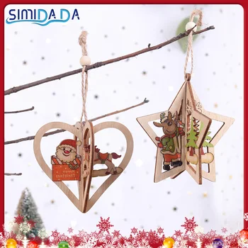 

1PC Creative Wood Craft Christmas Wooden Pendants Ornaments Kids Gift DIY Xmas Tree Ornament Party Decorations