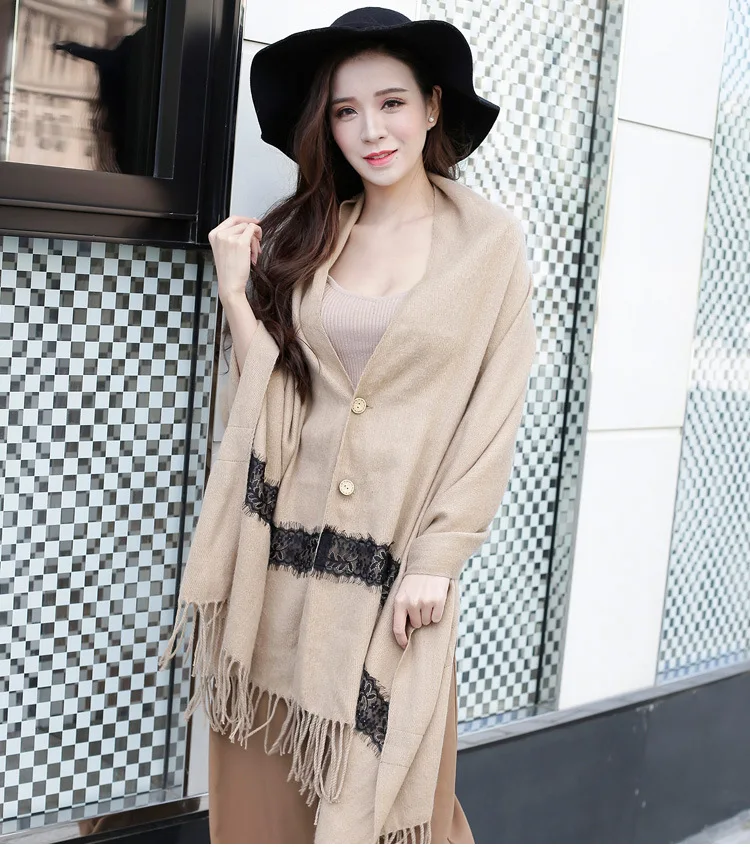 Весна Лето Осень и зима новая Корейская кружевная пуговица чистый кондиционер шаль имитирующая Базовая шаль шарф