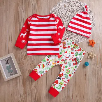 

Baby Girl Christmas Clothes set Long Sleeve T-shirt+ Pants + Hat 3PC Kids Xmas Outfit set red colour