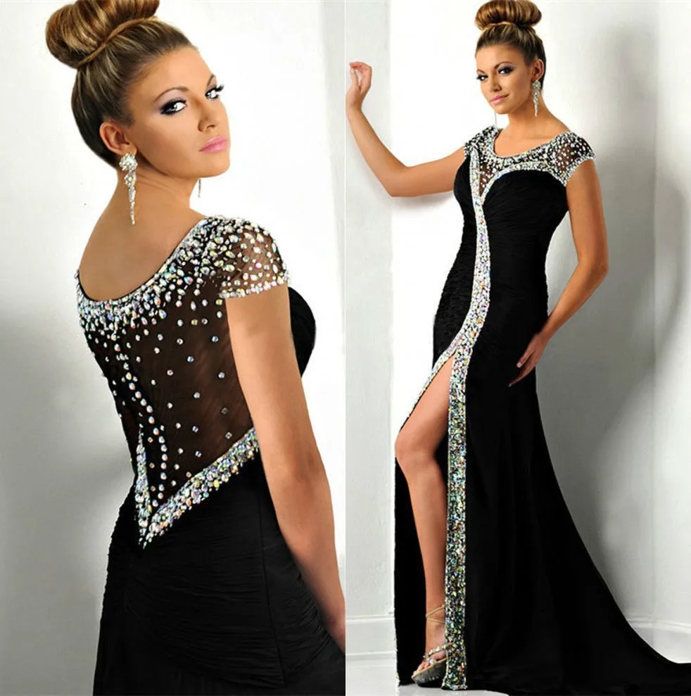 

New Sexy Black Crystal Beaded Mother Of The Bride Dresses Side Slit Evening Dresses 2019 Long Mermaid Formal Women Dress Elegant
