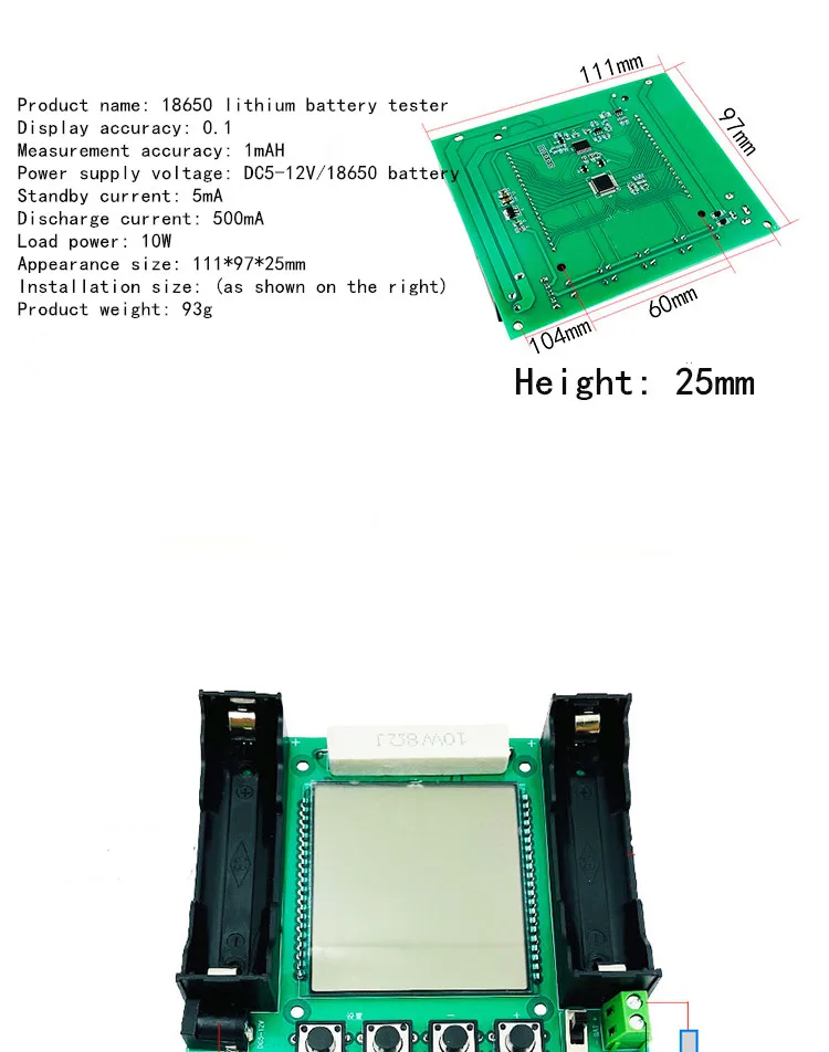 18650 lithium battery tester capacity measurement maH/mwH high-precision digital display measurement module antique woodworking bench