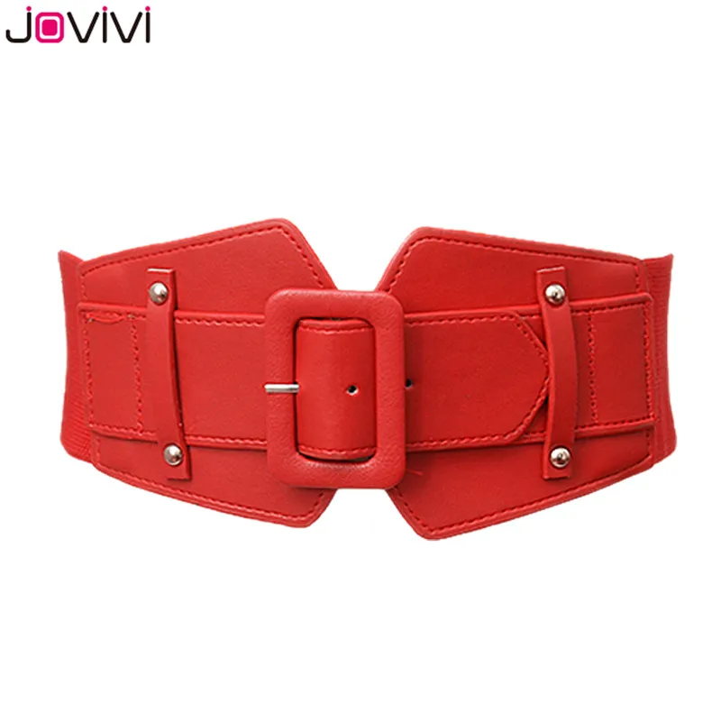 1x Red Jovivi 1 шт. женский обтягивающий эластичный Модный женский эластичный кожаный широкий ремень для платья поясные ремни для женщин пояс - Цвет: 1x Red
