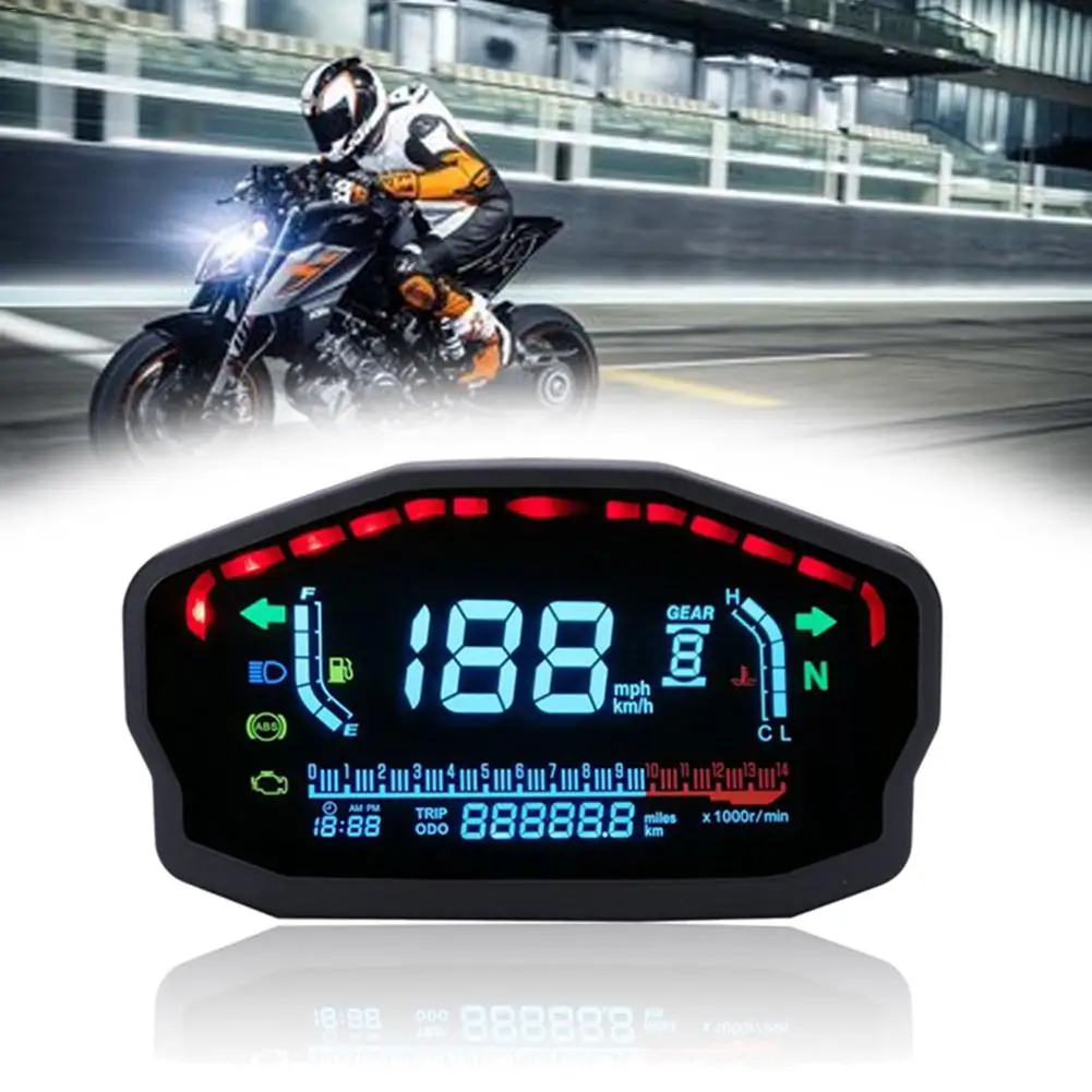 Motorcycle Modified Color Screen LCD Digital Instrument Speed Adjustable 1-6 Speed Water Temperature Oil Gauge 2 Cylinder