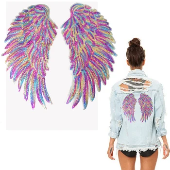 

Rainbow Feather Wings Sequin Patches Sew Iron On Embroidered Patches For Clothes Bag DIY Appliques Craft Decoration