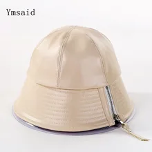 Новинка, модные осенне-зимние женские водонепроницаемые шапочки на молнии, с широкими полями, из искусственной кожи, Панама, складная шапка для рыбака, регулируемая шапка