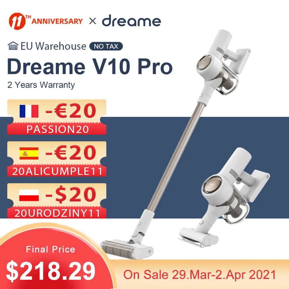 Dreame V10 Pro Cordless Vacuum Cleaner 22kPa Vaccum Degree Cyclone Filter Portable Wireless Carpet Dust Collector Sweep Floor