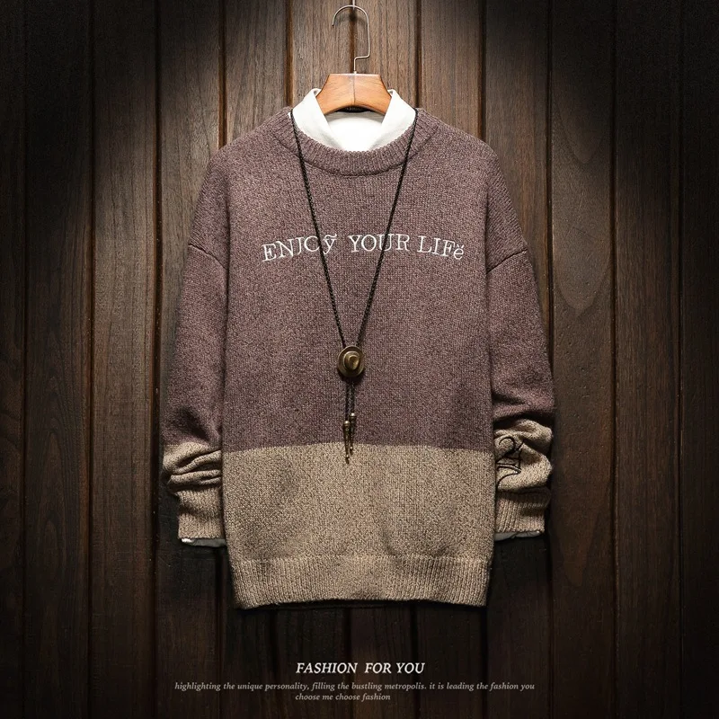 Seller 2019 Autumn Winter Christmas Casual O-Neck Patchwork Pullover Sweater Men Turtleneck Fashion Brand Warm Pull