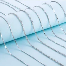 Подлинная стерлингового серебра 925 пробы водная цепочка «Волна» Для женщин 40 см/45 см 0,7/0,8 мм цепочка ожерелье LPN01