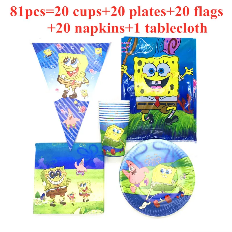 

SpongeBob Theme Family Party Tablecloth Paper Cups Plates Napkins Straws Birthday Party Supplies Kids Toy Baby Shower Decoration