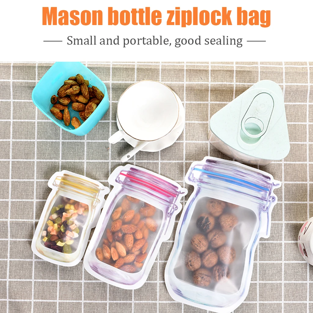 20 шт многоразовые сумки для бутылок Mason Jar Ziplock, сумка для печенья, закуска, Герметичная сумка для хранения, органайзер для холодильника, переносные сумки Ziplock
