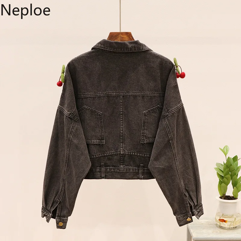 Neploe/джинсовая куртка новинка года; свободная куртка с длинными рукавами; Chaqueta Mujer; Цвет Черный; милые короткие студенческие куртки с бантом; Casaco Feminino; сезон осень; 46600
