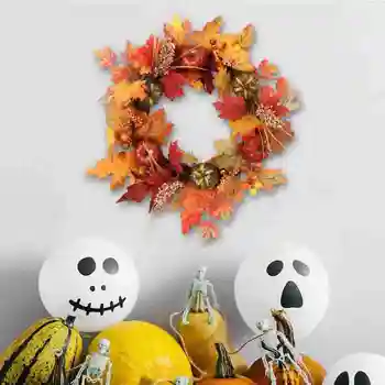

AppAndroidiOS () 40cm Halloween Wreath Pumpkin Berry Decoration Maple Garland Rattan Artificial Fall Wreath Front Door Home D